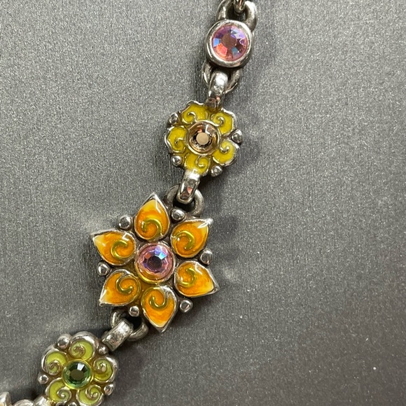 Vintage Retired Brighton Enamel Flowers & Ab Rhinestones 16-19” Necklace 1 owner - Picture 4 of 8
